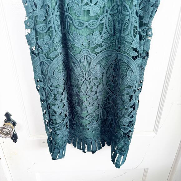 Lovers & Friends x Revolve Caspian Shift Dress Hunter Green Lace Racerback XS - Picture 6 of 14